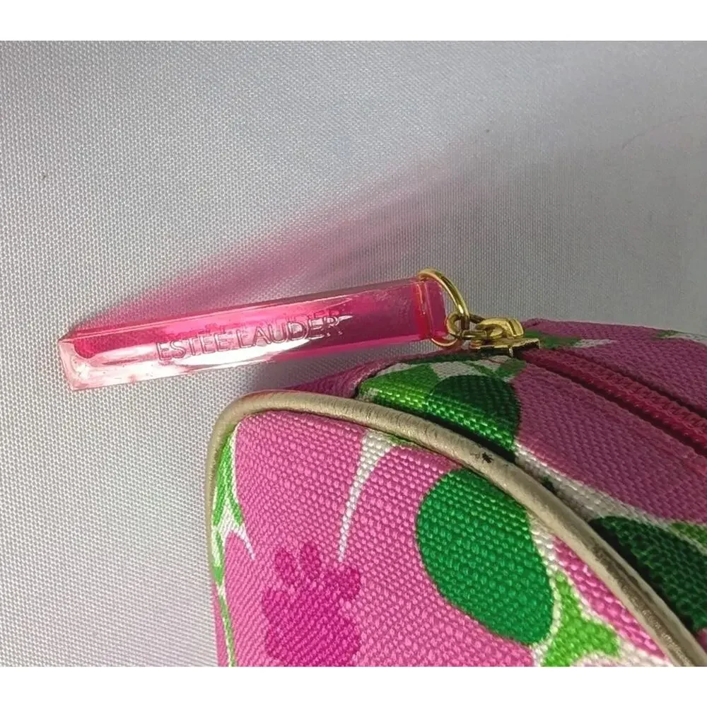 Lilly Pulitzer Estee Lauder Zipper Cosmetic Case Bag Pouch Pink Green Floral